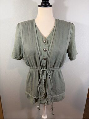 Maren Petite Vintage Sage Green Button-Up Tunic Vest